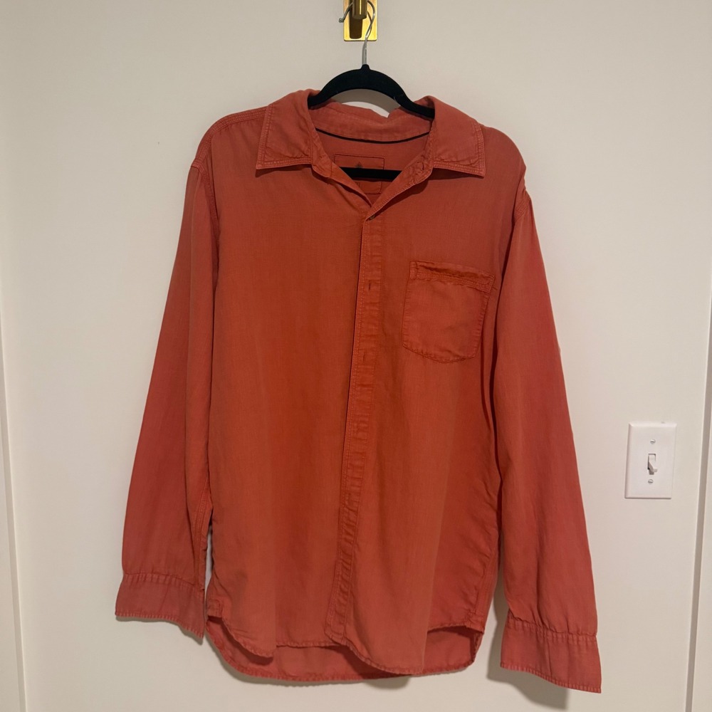 The Territory Ahead Mens Large Linen Cotton Button Down Shirt Terracotta Orange
